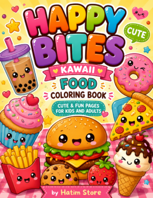 Happy Bites Kawaii Food Coloring Book for Kids & Adults | Cute Food Coloring Pages