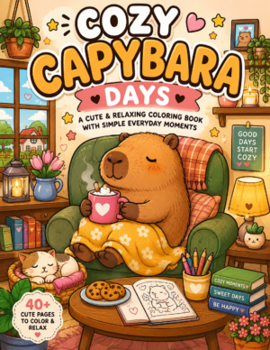 Cozy Capybara Days Coloring Book for Kids & Adults | Cute & Relaxing Kawaii Capybara Coloring Book