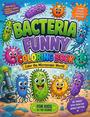 Bacteria Funny Coloring Book for Kids Ages 4–10 | Cute Germs & Microbiology Coloring Book | Fun Educational Activity Book